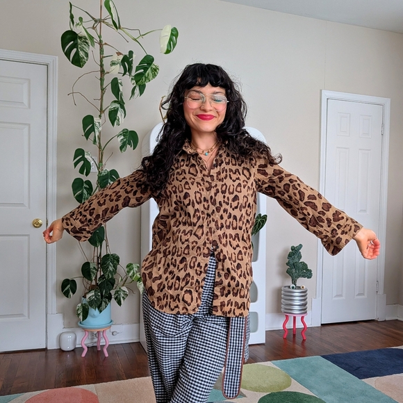 Chaps Tops - Leopard Print Button-Up Shirt